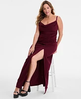 Emerald Sundae Trendy Plus Cowlneck Side-Ruched Maxi Dress, Created for Macy's