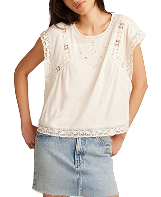 Lucky Brand Women's Lace-Trim Short-Sleeve Boxy Tee