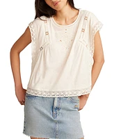Lucky Brand Women's Lace-Trim Short-Sleeve Boxy Tee