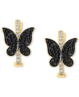 Lali Jewels Black & White Diamond Butterfly Small Hoop Earrings (1/3 ct. t.w.) in 14k Gold