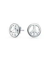 Bling Jewelry Set of 2 Dainty World Peace Sign Stud Earrings Gold Plated Sterling Silver