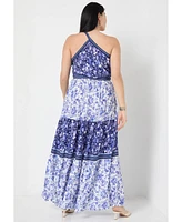 June + Vie Plus One-Shoulder Tiered Maxi Dress