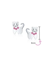 Bling Jewelry Set of 2 Mini Petite Blue Pink Crystal Cat Stud Earrings in Sterling Silver