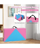 8 Feet Pu Leather Folding Gymnastics Mat with Hook and Loop Fasteners-Pink & Blue