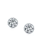 Bling Jewelry Solitaire Round Cubic Zirconia Crown Basket Set Cz Stud Earrings Gold Plated Sterling Silver