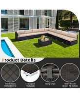 Gymax 10PCS Rattan Furniture Set Outdoor Wicker Sofa Table Cushioned Seat Patio