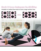 8 Feet Pu Leather Folding Gymnastics Mat with Hook and Loop Fasteners-Black & Pink