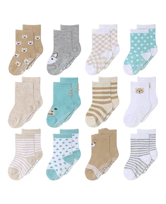 The Peanutshell Baby Boys 12pk Cotton Socks, Grey Oatmeal Mint
