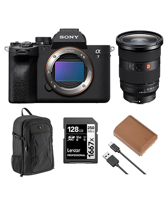 Sony Alpha a7 Iv Mirrorless Camera with Fe 24-70mm f/2.8 Gm Ii Lens, Bundle with 128GB Memory Card, Backpack, Np-FZ100 Battery