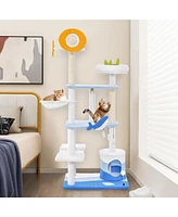 Multi-level Ocean-themed Cat Tree Tower with Sisal Covered Scratching Posts-Blue