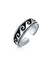 Bling Jewelry Set of 2 Nautical Ocean Waves and Beach Sand Footprints Midi Toe Ring Silver