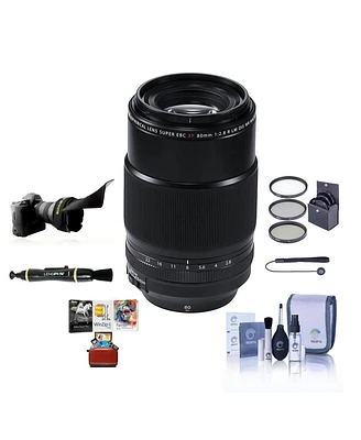 Fujifilm Xf 80mm f/2.8 R Lm Ois Wr Macro Lens, Black, Bundle with 62mm Filter Kit, Flex Lens Shade, Lens Cleaner, Cleaning Kit, Lens Cap Tether, Mac S