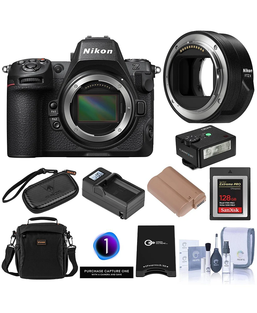 Nikon Z8 Mirrorless Camera, Bundle with Ftz Ii Mount Adapter, 128GB Memory Card, En-EL15c Battery, Charger Kit, Memory Card Wallet, Capture One Pro Pr