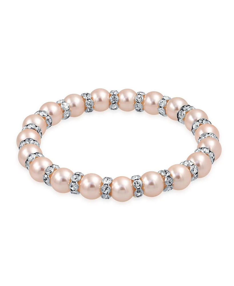 Bling Jewelry Simulated Pearl Stackable Strand Stretch Bracelet Crystal Rondelle Gold & Silver Plated Spacer
