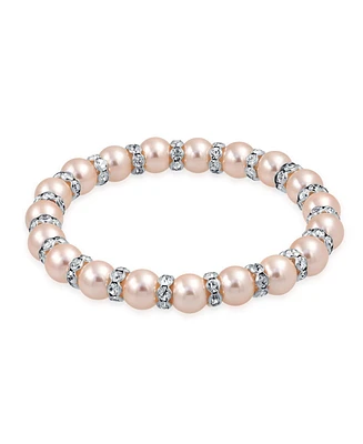 Bling Jewelry Simulated Pearl Stackable Strand Stretch Bracelet Crystal Rondelle Gold & Silver Plated Spacer
