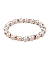 Bling Jewelry Simulated Pearl Stackable Strand Stretch Bracelet Crystal Rondelle Gold & Silver Plated Spacer