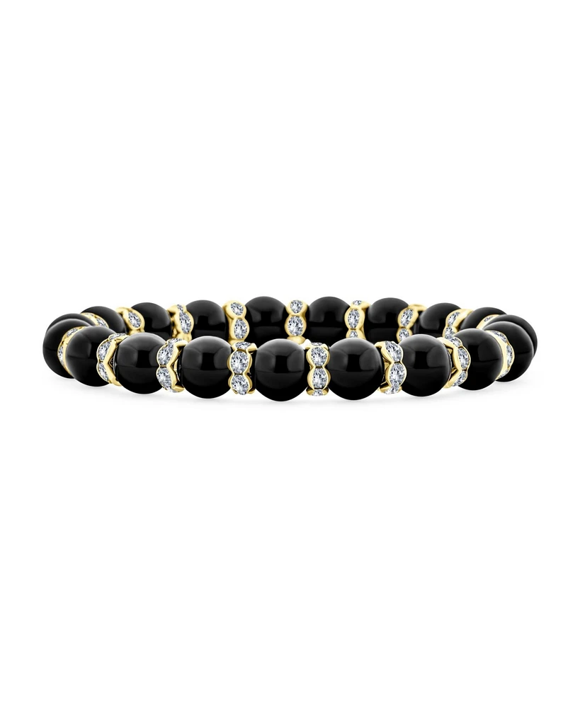 Bling Jewelry Simulated Pearl Stackable Strand Stretch Bracelet Crystal Rondelle Gold & Silver Plated Spacer