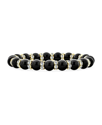 Bling Jewelry Simulated Pearl Stackable Strand Stretch Bracelet Crystal Rondelle Gold & Silver Plated Spacer