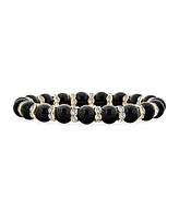 Bling Jewelry Simulated Pearl Stackable Strand Stretch Bracelet Crystal Rondelle Gold & Silver Plated Spacer