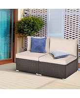 Gymax 2PCS Patio Sectional Armless Sofas Outdoor Rattan Furniture Set w/ Cushions
