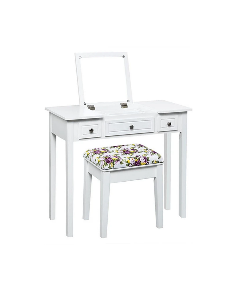 Vanity Dressing Table Set with Flip Top Mirror and 3 Drawers