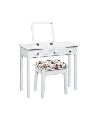 Vanity Dressing Table Set with Flip Top Mirror and 3 Drawers