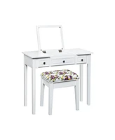 Vanity Dressing Table Set with Flip Top Mirror and 3 Drawers