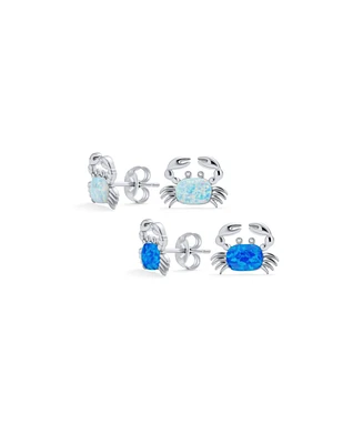 Bling Jewelry Set of 2 Small Created Blue White Opal Crab Stud Earrings Sterling Silver