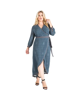 Standards & Practices Plus Size Snakeskin High Low Chiffon Wrap Dress Maxi Length