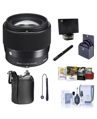 Sigma 56mm f/1.4 Dc Dn Contemporary Lens for Sony E, Bundle with Filter Kit, Cleaning Kit, Pc Software Kit, Lens Cap Tether, Lens Cleaner, Flex Lens S
