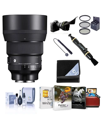 Sigma 85mm f/1.4 Dg Dn Art Lens for Sony E, Bundle with ProOptic 77mm Filter Kit, Mac Software Kit, Cleaning Kit, Lens Wrap, Flex Lens Shade, Lens Cap