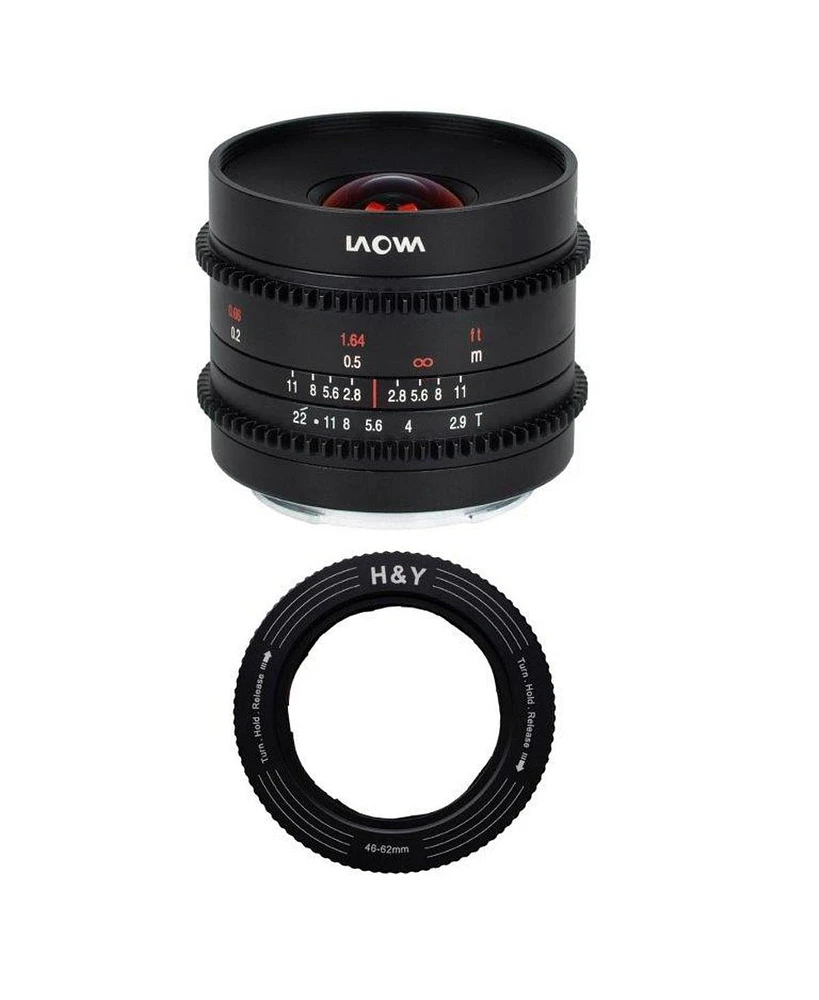 Venus Laowa 9mm T2.9 Zero-d Cine Lens for Fuji X with H&Y RevoRing 46-62mm Variable Adapter