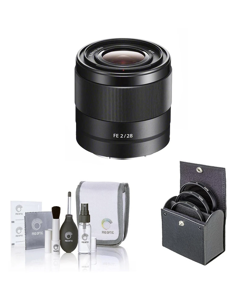 Sony Fe 28mm f/2 Lens for Sony E, Bundle with 49mm Filter Kit, Cleaning Kit