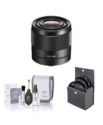 Sony Fe 28mm f/2 Lens for Sony E, Bundle with 49mm Filter Kit, Cleaning Kit