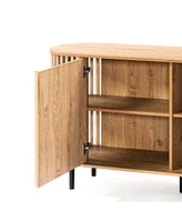 LuxenHome Light Oak Finish Engineered Wood 2-Door 58-Inch Wide Buffet Cabinet