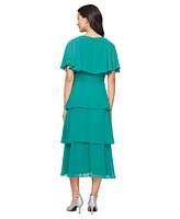 Sl Fashions Women's Beaded-Waist Tiered Surplice Midi Dress
