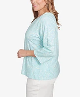 Hearts Of Palm Plus Three Quarter Sleeve Embellished Top
