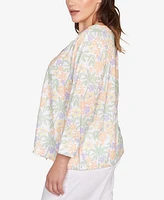 Hearts Of Palm Plus Three Quarter Sleeve Drawstring Top