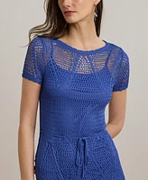 Lauren Ralph Women's Pointelle Short-Sleeve Sweater Dress