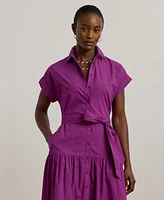 Lauren Ralph Women's Eyelet Broadcloth Tiered Shirtdress
