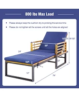 2PCS Patio Cushioned Chaise Lounge Chair Adjustable Reclining Lounger
