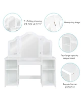Vanity Table Set Makeup Dressing Kids Girls Study Table Tri Folding