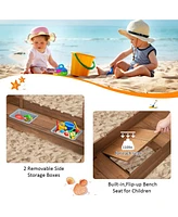 Kids Wooden Sandbox with Bottom Liner and Red Flags