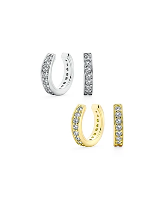 Bling Jewelry Set of 2 Ear Cuff Cartilage Cz Band Clip Wrap Helix Earrings Silver Gold Plated