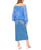 Vince Camuto Women's Paisley-Print Off-The-Shoulder Long-Sleeve Tie-Front Blouse