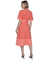 Karl Lagerfeld Paris Petite Cotton Button-Front Eyelet Dress