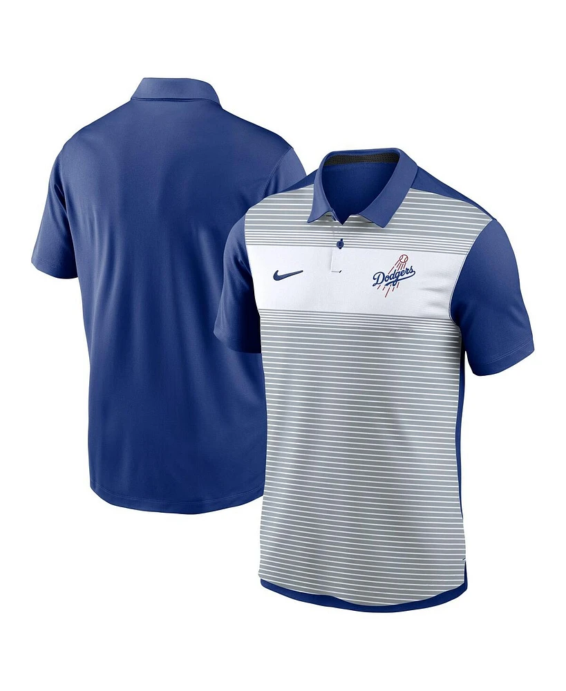 Nike Men's White/Royal Los Angeles Dodgers Vapor Striped Performance Polo Shirt