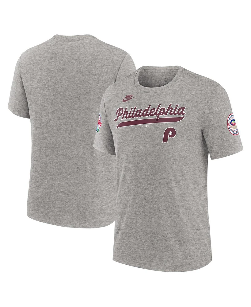 Nike Men's Heather Gray Philadelphia Phillies Cooperstown Collection Eras Tri-Blend T-Shirt