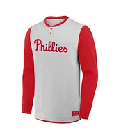 Fanatics Men's Gray/Red Philadelphia Phillies Clubhouse Long Sleeve Henley T-Shirt