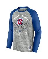 Fanatics Men's Heather Gray Atlanta Braves Raw Edge Raglan Long Sleeve Baseball T-Shirt